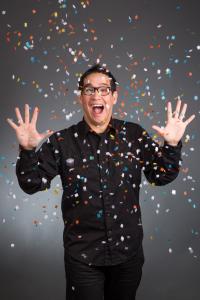 Picture of the Artist with confetti falling