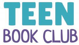 Bold turquoise text reads "TEEN" above purple text reading "BOOK CLUB" on a white background.