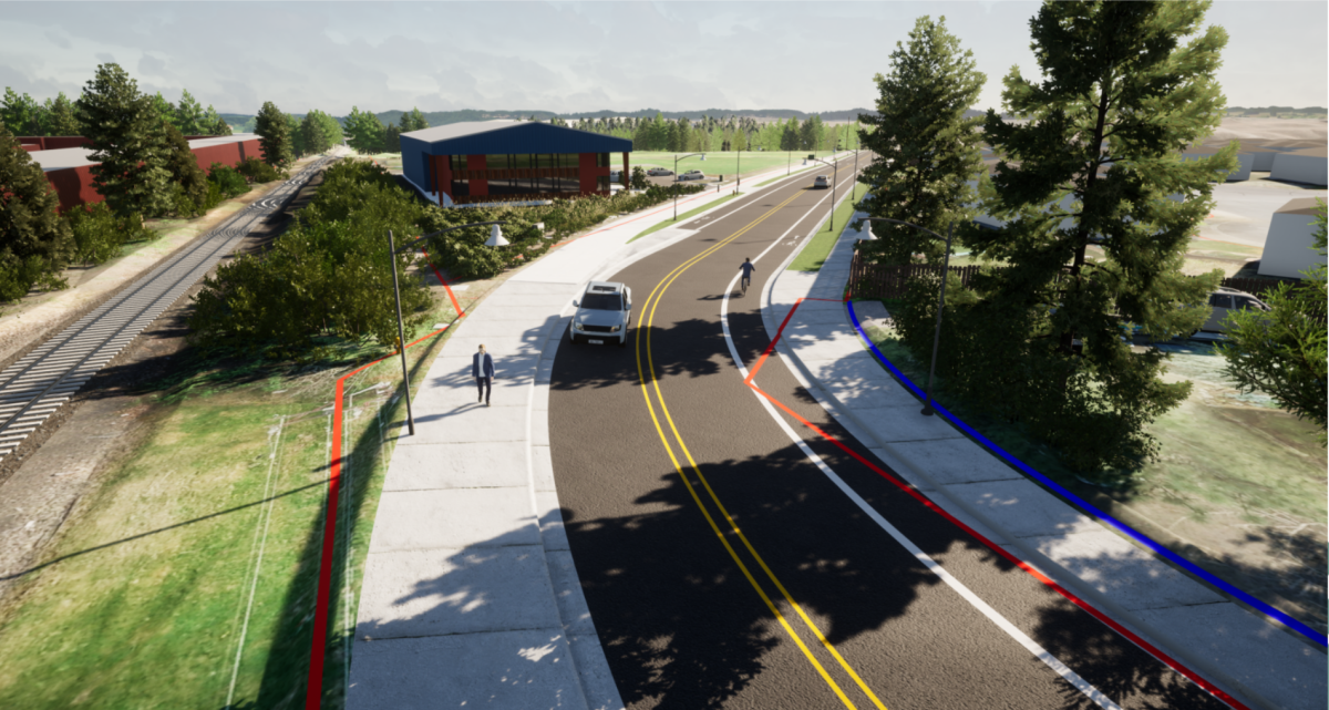 Aerial view of potential Oregon Street roadway improvements.